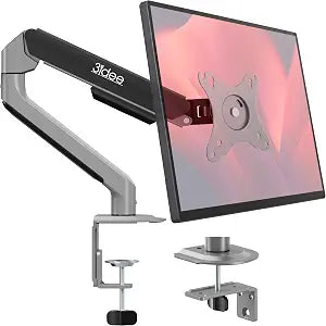 3IDEE FlexiLite Single Monitor Arm Desk Mount for 17-32" Screens, Holds up to 20 lbs, Slim Aluminium Design, Fully Adjustable & Flexible, Quick Box to Desk Setup, Clamp/Grommet Base, VESA 75/100