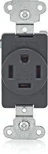 Leviton 20-Amp, 125/250V Single Receptacle, Straight Blade, Commercial Grade, Grounding, 8410, Black