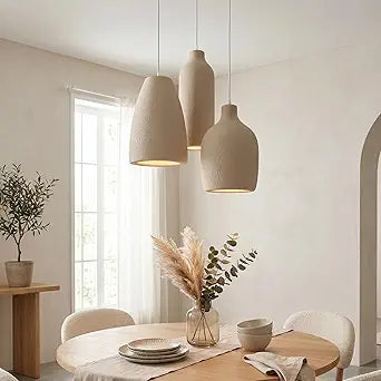 JAYMP Wabi Sabi Pendant Light for Dining Room Kitchen Island Light Hallway Restaurant Hanging Lamp E26 Base Japanese Style Wine Bottle Shape Fixture, 1 Pack (Light Brown,C Shape, D26H46cm)
