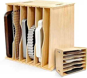 6 Tier Wooden Tray Dividers for Cabinets, Cookie Sheet Organizer 15.7" W x 16.5" H x 12.6" D Baking Sheets, Pans and Cutting Boards Organizer for Kitchen Cabinets or Countertop