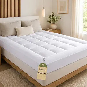 Topper, WestMonth Mattress Pad 1000 GSM, Premium Quilted Luxury Extra Thick, Cooling Breathable & Fluffy Soft, Deep Pocket 821 Inch Bed Cover Fit Queen, King Size, etc (White, Queen)