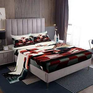 Manfei Cool Racing Car Bed Sheet Queen Size,Racing Speed Sport Sheets,3D Red Formula Car Bedding Sets (1 Fitted,1 Flat,2 Pillowcases) Luxury Deep Pocket Bed Sheets