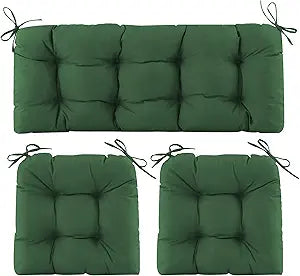 Wicker Chair Cushions of 3 Pieces, Waterproof Cushions for Patio Furniture, Tufted Wicker Outdoor Furniture Cushions, 1 Patio Loveseat Cushion and 2 U-Shaped Cushions, 44"x19"x5", Dark Green