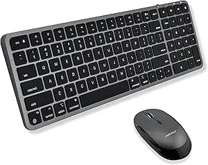 Macally Bluetooth Mac Keyboard and Mouse (Compact, Multi Device, Rechargeable) - Wireless Apple Keyboard and Mouse Combo - for Mac mini/Studio, MacBook Pro/Air, iMac, iPad, iPhone - Space Black