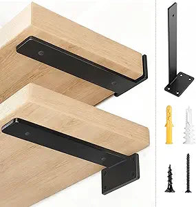 10 Inch Floating Shelf Brackets 6 Pack - 0.2" Solid Steel Heavy Duty Hidden Support for Pantry Garage Deep Shelves - Requires Backer Board or Solid Wall (Not for Single Stud) Black