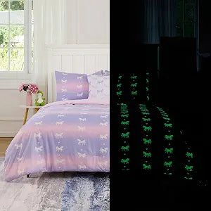 Cokouchyi Twin Comforter Sets for Boys Girls, Unicorn Glow in The Dark Kids Bedding Sets, 5 Pcs Twin Bed in a Bag with Comforter, Sheets, Pillow Sham, Cushion Cover, Unicorn