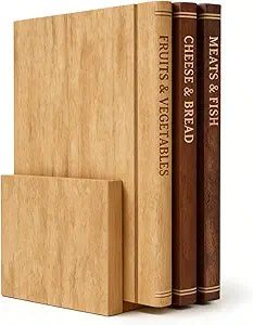 Book Cutting Board Set with Stand - Wooden Library Shaped Chopping Boards That Look Like Books, Labeled for Meat, Fish, Cheese, Bread, Fruits & Vegetables, Decorative Kitchen Cutting Boards