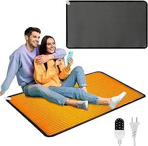 QOUBAI PVC 110V Heated Floor Mat Heater for Foot Warmer Under Desk 31.5 x 20 Inch Electric Heating Pad Energy Saving Carpet Pad Indoor Floor Heated Rug for Home Office Bathroom House Black