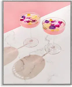 Pink Floral Cocktail Still Life Glam, 11 x 14 Inch Framed Gicle Print