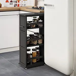 Lavish Home 3-Tier Slim Rolling Storage Cart - 16.7 x 9 Narrow Rolling Cart with Handle and Wheels for Bathroom, Laundry Room, and Kitchen Organization - Pull-Out Home Organizers (Black)