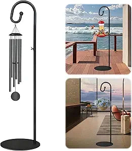 Shepherds Hooks for Outdoor, 74" Tall Freestanding Bird Feeder Stand & Wind Chime Hanger, Heavy-Duty Rust Resistant Iron Pole with Flat Base for Hanging Plant Stand, Wreath, Lanterns (Black)