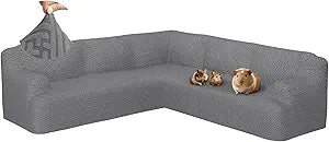 Sectional Couch Covers L Shape Sofa Cover 1 Piece Stretch Corner Couch Covers Non Slip Washable Sofa Slipcovers Soft Fleece Furniture Protector for Dogs PetX-Large, Dark Gray