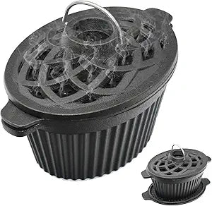 Wood Stove Steamer & Cast Iron Humidifier, 1.4 Qt Fireplace Simmer Pot with Cast Iron Trivet, Dual-Layer Design for Steaming, Humidifying and Stove Protection (Ellipse-1)