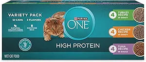 Purina ONE Natural, High Protein Cat Food Variety Pack, Turkey, Chicken and Tuna Recipes - (2 Packs of 12) 3 oz. Cans