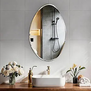 Asymmetrical Mirror, 27x18inch Special-Shaped Beveled Edge Frameless Bathroom Mirror,Irregular wall Mirror, Suitable for Living Room, Bedroom/wall/Bathroom/Makeup Area/Cloakroom
