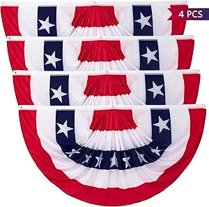 3 x 6 Ft Bunting Flags, Large Patriotic USA Pleated Fan Flags, 4th of July Decorations Bunting Banner Half Fan Flag for Independence Day Memorial Day 250th Anniversary Outdoor Home Door Yard Decor (Set of 4)