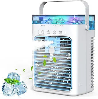Portable Air Conditioners, 4 in 1 Mini AC Air Conditioner with 1000ml Water Tank, 2/4/8H Timer Ambient Light USB Powered Personal Evaporative Air Cooler Cooling Fan for Bedroom Room Office
