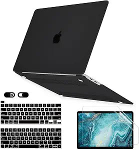 Crystal Black Case for MacBook Pro 13 inch M2 M1 A2338 A2289 A2251 A2159 A1989 A1706 2023-2016 Release with Touch ID, 6 in 1 Plastic Hard Shell&Keyboard Cover&Screen Protector&Webcam Cover