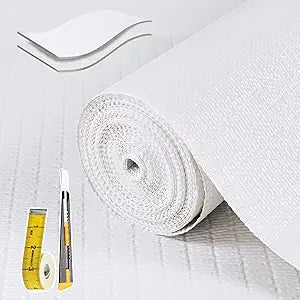 Shelf Liners for Kitchen Cabinets Non Adhesive Drawer Liner 17in x 20FT Pure White Thickened Shelf Liner Strong Non-Slip Easy to Clean for Tool Box Refrigerator with Knife and Tape Measure
