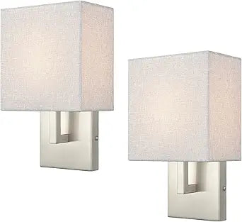 YUBOLE Wall Sconce Brushed Nickel Bedroom Wall Lights with Linen Shades for Bedroom Hallway Bathroom Set of 2