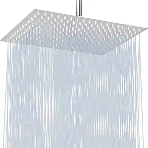 Extra Large Rain Shower Head, High Flow Stainless Steel 16 * 12 Inch Rectangle Rainfall Shower, Waterfall Bath Shower Body Covering, Ceiling or Wall Mount (Chrome)