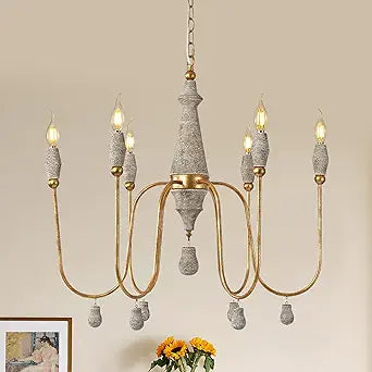 28.5" French Country Chandelier, 6-Light Farmhouse Dining Room Light Fixtures Over Table, Vintage Antique Wood Chandelier for Bedroom Kitchen Island Entryway Living Room Office