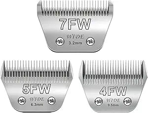 BILLAR 3Pack Dog Grooming Wide Blade,Detachable Pet Dog Grooming Blades,Compatible with Andis,Oster A5,Wahl km10 Clippers.4FW+5FW+7FW
