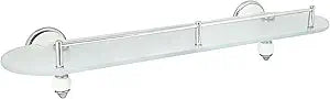 20" Frosted Glass Shelf with Pre-Installed Rail - White Porcelain & Chrome - Arora Series - 5 Year Warrantee