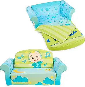 Marshmallow Furniture, Cocomelon 3-in-1 Slumber Sofa Baby Lounger, Convertible Kids Couch, Sofa Bed & Foam Toddler Nap Mat with Attached Blanket