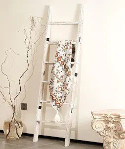 Blanket Ladder 6-Tier Washed White, Rustic Towel & Quilt Display Rack