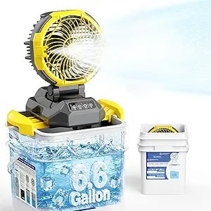 Portable Misting Fan with 6.6 Gallon Bucket,30000mAh Rechargeable Battery Powered Floor Cooling Fan with 4 Strong Winds & 4 Spray Mister,Outdoor Oscillation Fan for Camping/Patios/Beach/Worksite