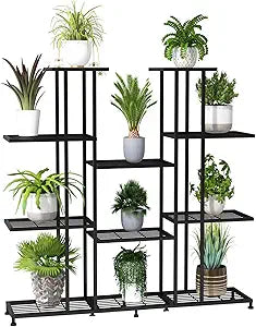 Twhep Heavy Duty Metal Plant Stand, large Multifunctional Plant Stand for Indoor Outdoor, for Tall Large Rack for Living Room Garden Balcony, Black(9 Tier)