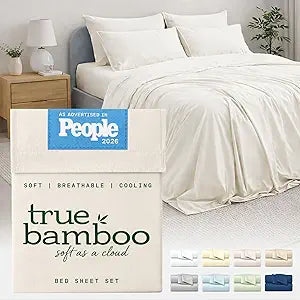 TRUE BAMBOO Sheets Set Queen Size - Silky Soft Luxe 4 Piece Bed Sheets with Breathable & Moisture-Wicking Fabric - 16" Deep Pocket with Corner Straps