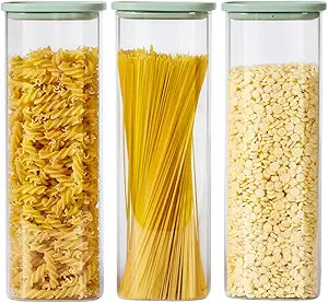 Square Glass Pasta Containers Storage 2.5 Qt Set of 3, Spaghetti Container Storage for Pasta, Nuts, Cereal, Flour, Organize Your Kitchen with these BPA-Free Glass Jars with Lids