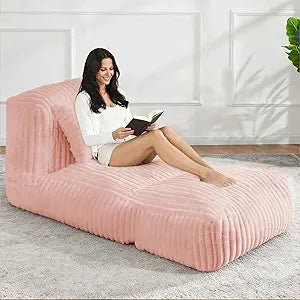 Giant Bean Bag Lounger Sofa with Pillow, Large Beanbag Chair for Adults, Oversized Comfy Beanbag Lazy Floor Sofa, Bean Bag Couch with Memory Foam Filled for Living Room, Bedroom, Pink