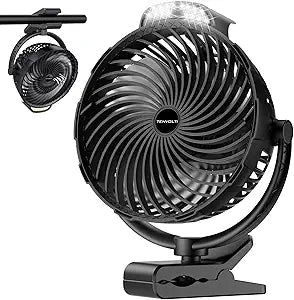 10000mAh Clip on Fan, 8-Inch Golf Cart Fan Rechargeable with LED Light, 9 Speeds Strong Airflow, Ultra Quiet, 30Hrs Runtime, 360┬░ Rotation, Cooling for Bed Camping Office Desk Dorm, Black