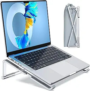 MOKURU Laptop Stand for Desk, Aluminum Computer Stand for Laptop, Foldable Laptop Riser, Portable Laptop Stand, Compatible for MacBook Pro/Air, Dell, HP, Lenovo, 11'' -15.6'' (Silver)