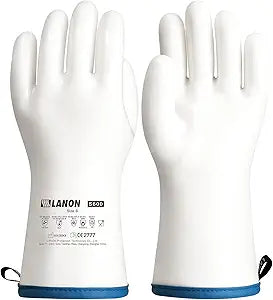 LANON Liquid Silicone Gloves, Heat Resistant Oven Gloves with Fingers, Food Grade, Waterproof, White, Large