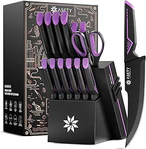 Knife Set - 15 PCS Kitchen Knife Set with Built-in Knife Sharpener Block - Stainless Steel Knife Block Set - Dishwasher Safe, Elegant Box for Men Women, Fathers day