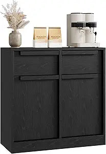 GAOMON 31.5" Sideboard Buffet Cabinet, Large Coffee Cabinet with 2 Doors & 2 Drawers, Modern Storage Buffet Table, Wooden Sideboard Cabinet with Storage, for Kitchen, Dining Room, Living Room, Black