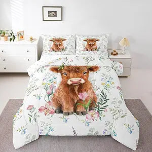 Feelyou Boys Girls Cute Highland Cow Bedding Set Queen Size