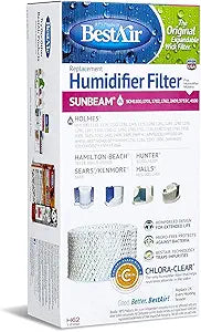 BestAir H62-PDQ-4 Extended Life Humidifier Replacement Paper Wick Humidifier Filter, For Holmes, Sunbeam, Touch Point, Halls, White-Westinghouse & Hamilton-Beach Models, 4.5" x 5.0" x 9.25", 4 Pack