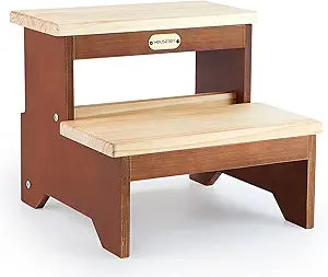 Wooden Two Step Stool for Adults and Kids, Bed Stepstool with Two-Colour, Heavy Duty for Bathroom/Kitchen/Bedside Step Stool, Holds up to 500LBS Capacity (Pine)
