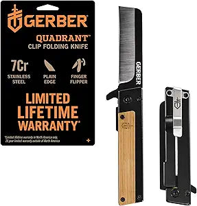Gerber Gear Quadrant Clip Folding Pocket Knife, EDC Plain Edge Flipper Knife with Pocket Clip, Gifts for Men, Stainless Steel Survival Tool, Bamboo
