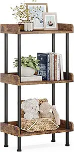 Hosfais Bookshelf Small Book Shelf, 3 Tier Wood Bookcase Industrial Bookshelf Metal Standing Book Shelves Display Book Rack for Living Room Bedroom Home Office (Rustic Brown)