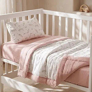 3 Pcs Muslin Cotton Baby Crib Bedding Set for Girls