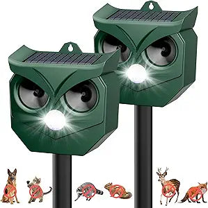 2Pack Ultrasonic Animal Repeller with LED Strobe Lights - Outdoor Solar Powered for Squirrels, Deer, Raccoons, Rabbits, Skunks, Cats, Dogs - Protects Garden, Yard, Lawn, Farm & Crops