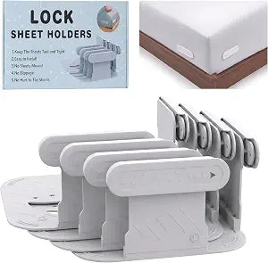 No-Lift Bed Sheet Fasteners, L-Shaped Mattress Clips and Wrinkle-Free Corner Suspenders, Universal Fit, Grey, 4 Pack for Home Bedding