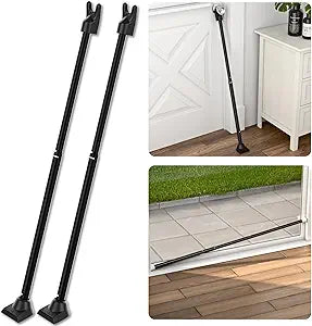 SECURITYMAN 3-in-1 Door Security Bar, Security Door Stoppers & Door Barricade Heavy Duty Adjustable Iron Security Lock Bar for Home Defense, Apartment & Travel Safety (2 Pack - Black Stick)