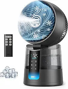 DREO TurboCool Misting Fan 516, 5Γ Drop Cooling Fans that Blow Cold Air, 150┬░+30┬░ Omni-directional Oscillating, Evaporative air cooler, 26 ft/s Wind, Ultrafine Mist, 20dB Quiet, 6 Speeds 2 Modes, Grey